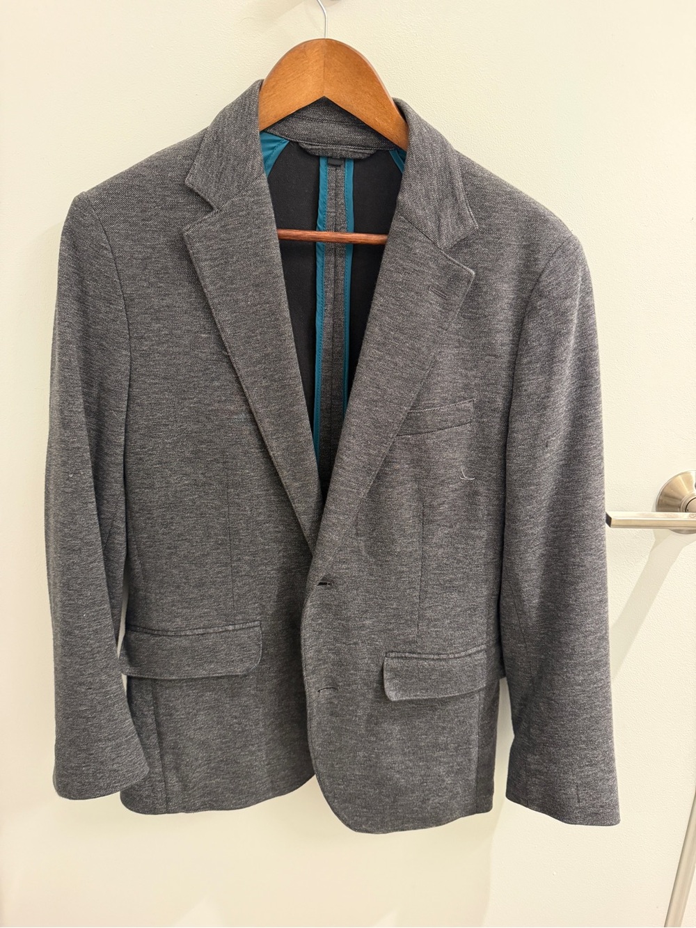 Forte Men's Gray Knit Sport Coat with Teal Trim